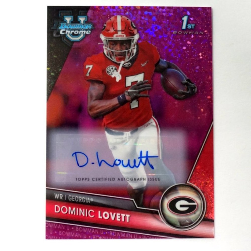 Dominic Lovett 2023 Bowman Chrome University Fuscia Diamond Auto /150 Georgia
